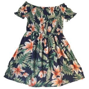 Salty Lemon Women’s Short Sleeve Off Shoulder Floral Dress Size L, Green Orange